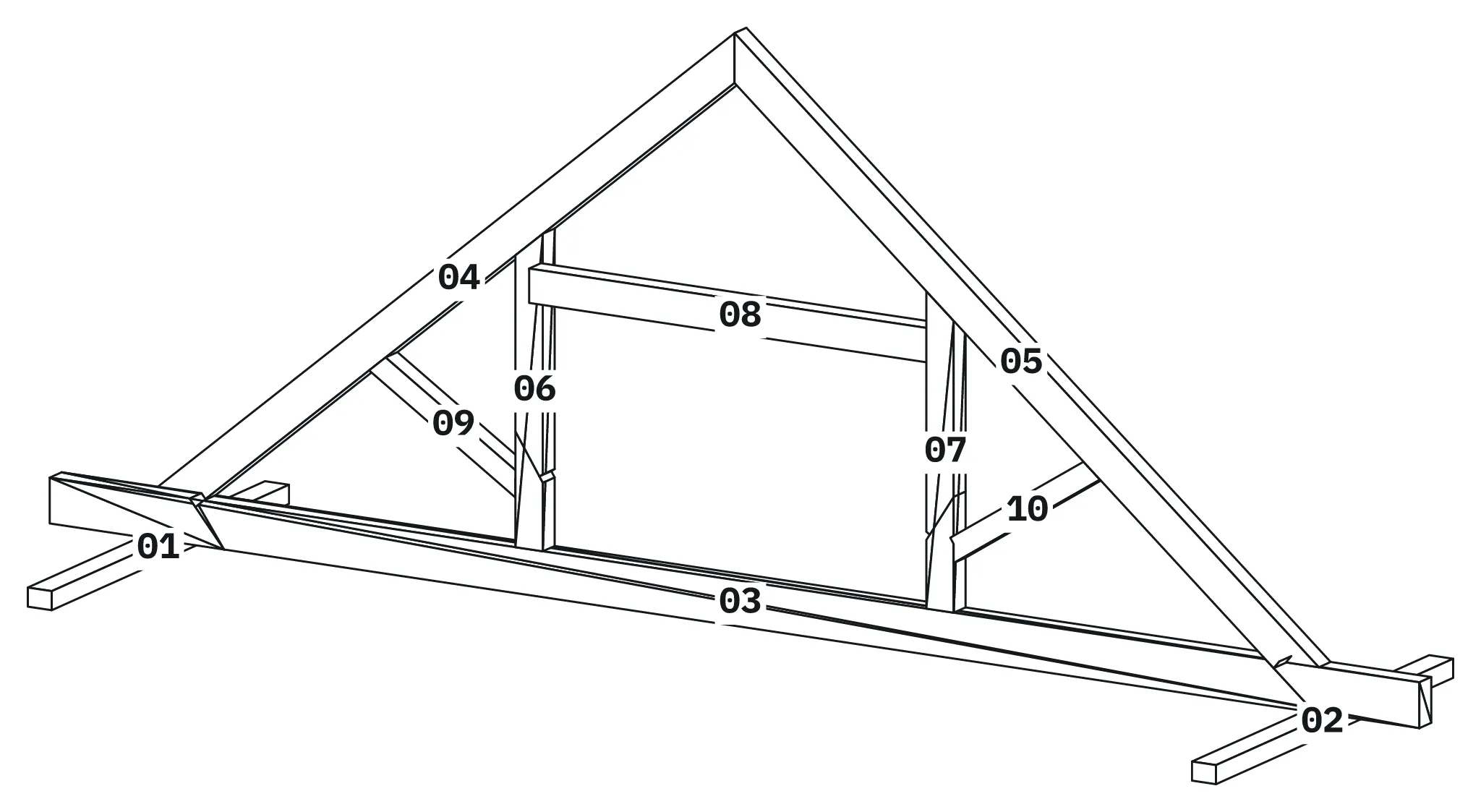 Drawing of Queen post roof truss, made by the project CLI