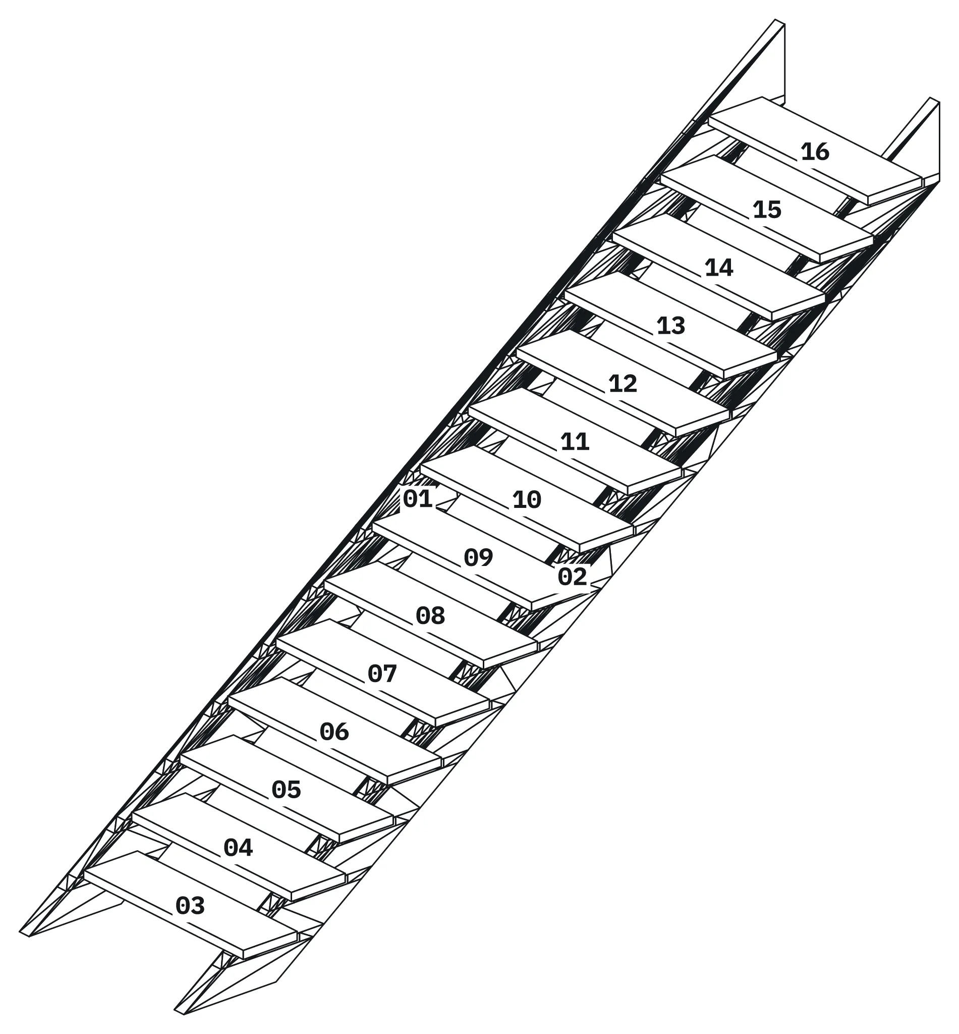Drawing of Straight stair with housed stringers, made by the project CLI
