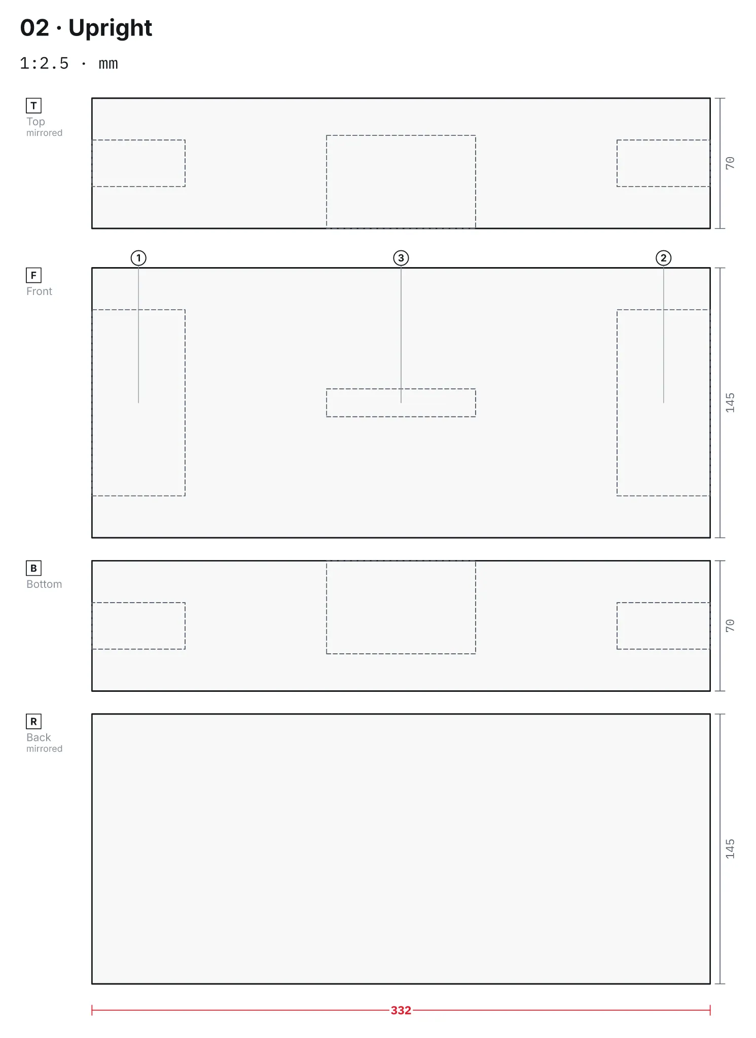 Drawing of Trestle bench with mortise and tenon, made by the project CLI